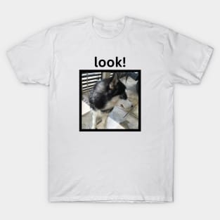 Cute Black Husky Dog Looking Away Simple Design T-Shirt